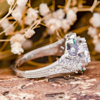 Old European Cut CZ Stone Floral Engraved Art Deco Ring