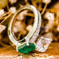 Asscher & Emerald CZ Stone Channel Set Bypass Ring