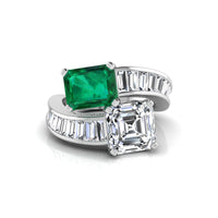 Asscher & Emerald CZ Stone Channel Set Bypass Ring