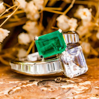 Asscher & Emerald CZ Stone Channel Set Bypass Ring