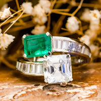 Asscher & Emerald CZ Stone Channel Set Bypass Ring