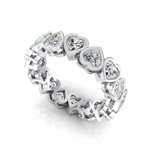 Heart CZ Stone Bezel Set Eternity Band For Proposal