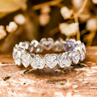 Heart CZ Stone Bezel Set Eternity Band For Proposal