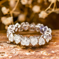 Heart CZ Stone Bezel Set Eternity Band For Proposal