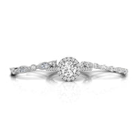 Round CZ Stone Halo Ring With Two Half Eternity Band