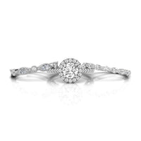 Round CZ Stone Halo Ring With Two Half Eternity Band