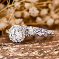 Round CZ Stone Halo Ring With Two Half Eternity Band