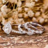 Round CZ Stone Halo Ring With Two Half Eternity Band