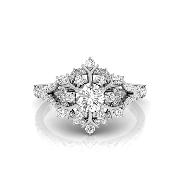 Round Moissanite Split Shank SNOWFLAKE Ring