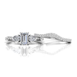 Emerald Cut CZ Stone Curved Wedding Bridal Ring Set