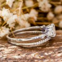 Emerald Cut CZ Stone Curved Wedding Bridal Ring Set