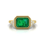 Green Emerald CZ Seven Stone Milgrain Bezel Set Ring