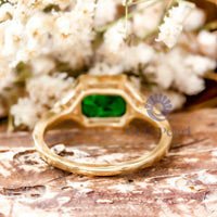 Green Emerald CZ Seven Stone Milgrain Bezel Set Ring