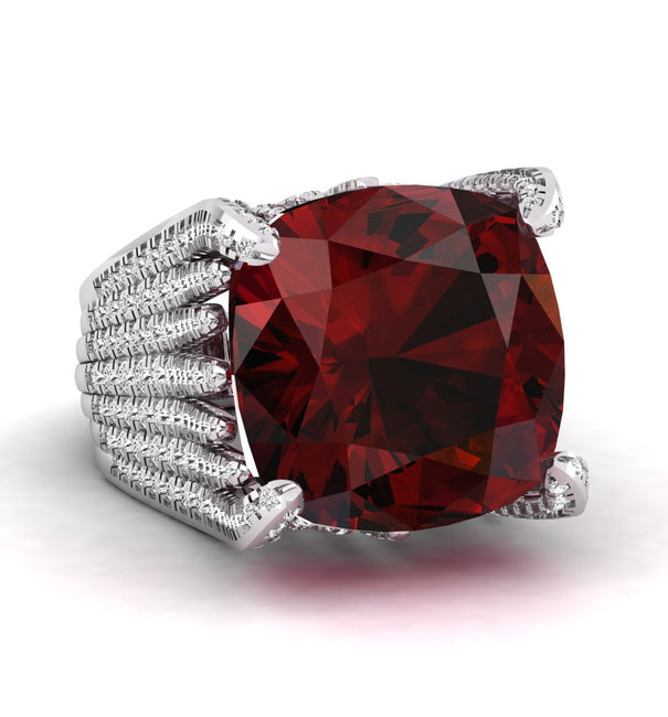 Garnet Cocktail Ring With Side Accent