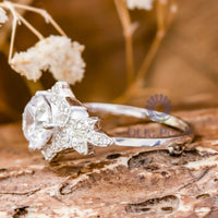 Round Moissanite Floral & Leaf Inspired Ring