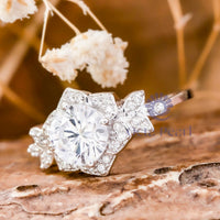 Round Moissanite Floral & Leaf Inspired Ring