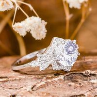 Round Moissanite Floral & Leaf Inspired Ring