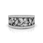 Round Moissanite Milgrain Leaf Inspire Art Deco Band