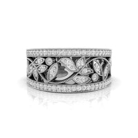 Round Moissanite Milgrain Leaf Inspire Art Deco Band