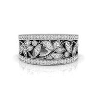 Round Moissanite Milgrain Leaf Inspire Art Deco Band
