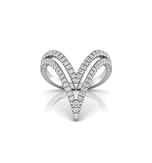 Round Moissanite Deep V Double Row Chevron Band