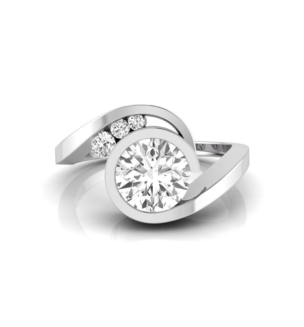 Round Moissanite Swirl Bypass Shank Designer Ring