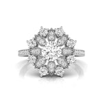 Round Moissanite Milgrain Floral Engagement Ring