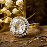 Rose Cut Moissanite Halo Art deco Vintage Look Engagement Ring