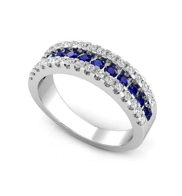 white gold wedding ring with blue sapphire