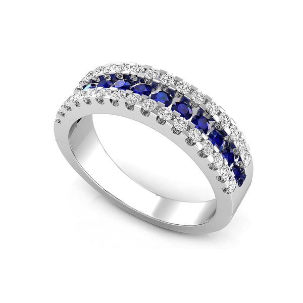Blue & White Round Cut CZ Channel Set Half Eternity Stacking Band Ring | 925 Sterling Silver | US 7