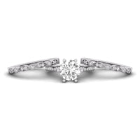 Round Cut Moissanite Art Deco Three Piece Bridal Ring Set