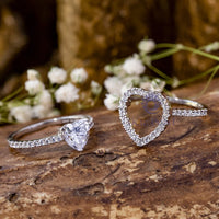 Heart Cut CZ Stone Hollow Heart Shape Two Piece Stackable Ring Set For Women