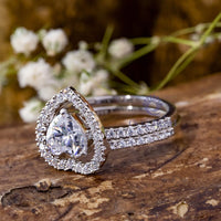 Heart Cut CZ Stone Hollow Heart Shape Two Piece Stackable Ring Set For Women