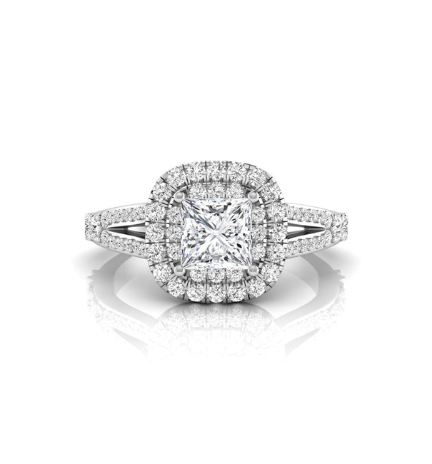 Double Halo Split Shank Princess Moissanite Ring