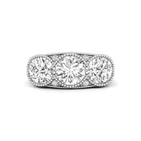 Old European Cut Moissanite Three Stone Art Deco Wedding Ring