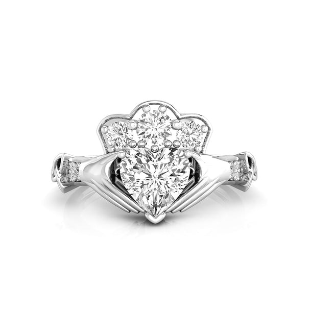 Heart And Round Cut CZ Stone Hand Holding Heart Claddagh Wedding Anniversary Gift Ring