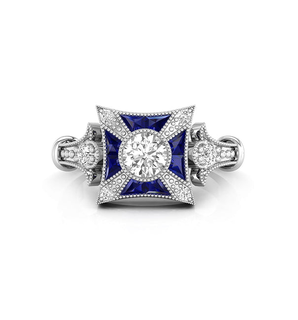 Art Deco-Inspired Blue sapphire Wedding Ring