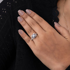 Vintage-Inspired Art Deco Blue Sapphire Engagement Ring in 14k White Gold - alternate view