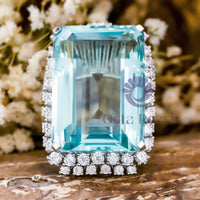 Aqua Emerald Cut CZ Stone Cocktail Party Wear Ring For Women