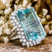 Aqua Emerald Cut CZ Stone Cocktail Party Wear Ring For Women