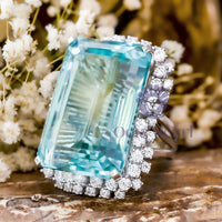 Aqua Emerald Cut CZ Stone Cocktail Party Wear Ring For Women