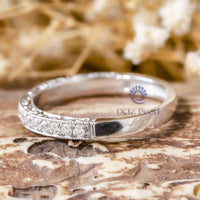 Round Moissanite Milgrain Art Deco Half Eternity Stacking Wedding Band