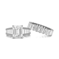 11x9 MM Emerald With Baguette Cut CZ Stone Channel Setting Wedding Bridal Ring Set