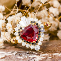 Heart Shape Garnet Ring With Diamond Halo