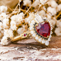 Heart Shape Garnet Ring With Diamond Halo