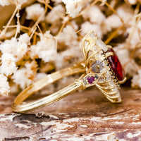 Heart Shape Garnet Ring With Diamond Halo