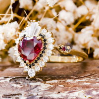 Heart Shape Garnet Ring With Diamond Halo