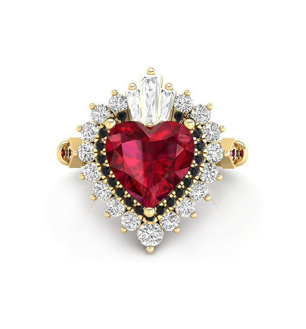 14k yellow gold Heart Shape Garnet Ring With Diamond Halo for women