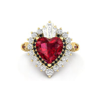 Heart Shape Garnet Ring With Diamond Halo