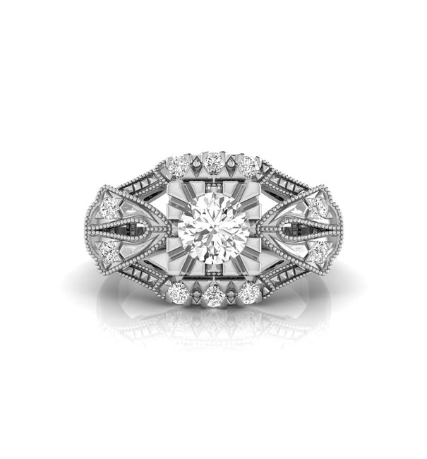 14K Gold Openwork Round Moissanite Engagement Ring